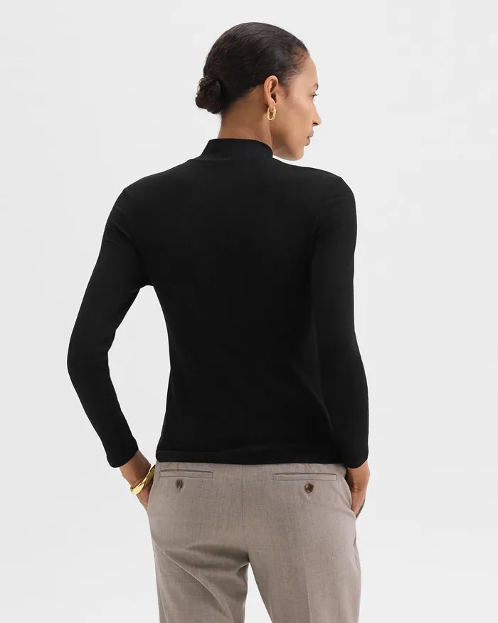 Women TShirts Tank Tops Theory Mock Neck Top In Rib Knit Viscose Black