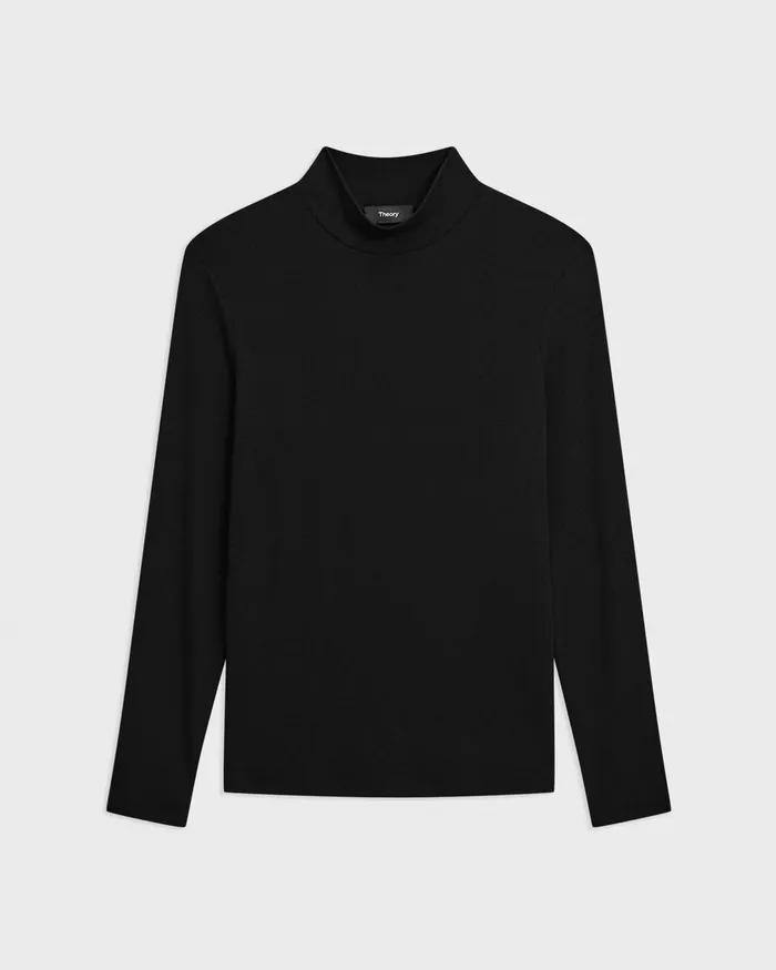 Women TShirts Tank Tops Theory Mock Neck Top In Rib Knit Viscose Black
