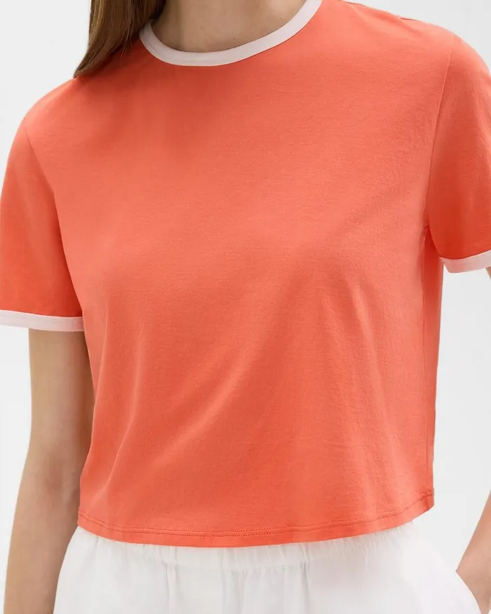 Women TShirts Tank Tops Theory Ringer Tee In Organic Cotton Bright Coralwhite