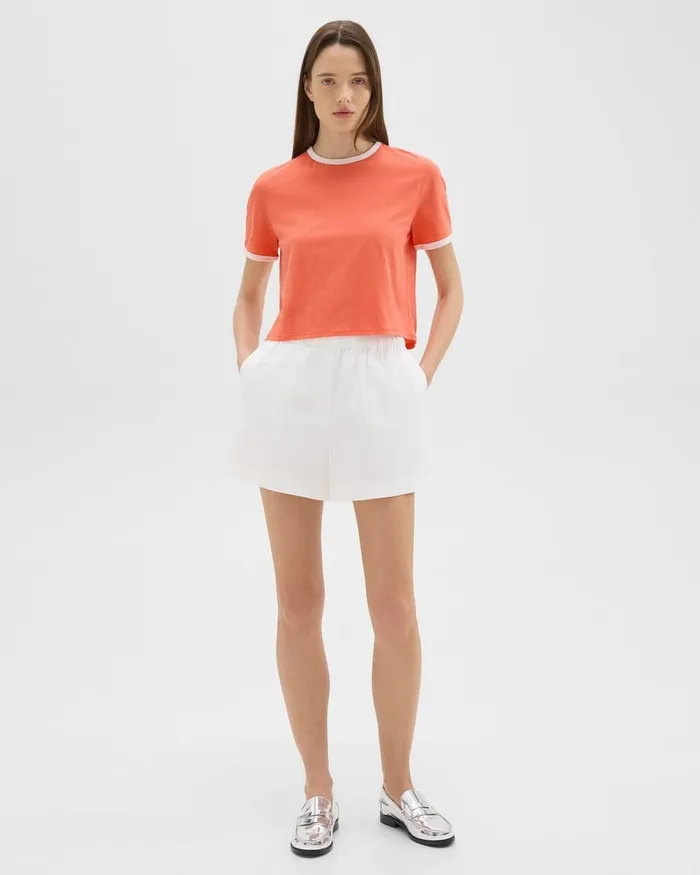 Women TShirts Tank Tops Theory Ringer Tee In Organic Cotton Bright Coralwhite