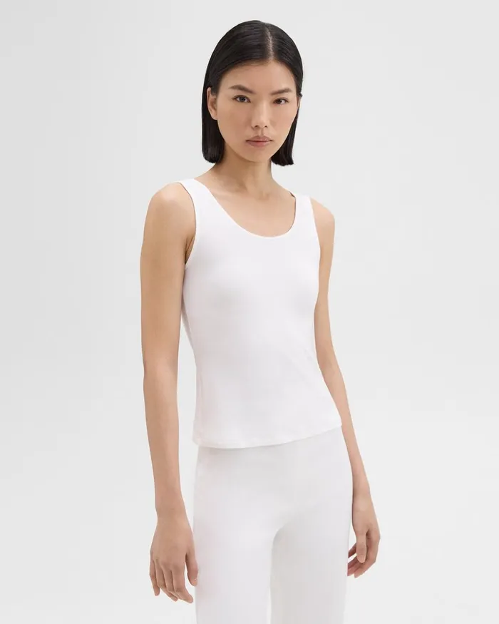 Women TShirts Tank Tops Theory Scoop Neck Tank Top In Rib Knit Viscose White
