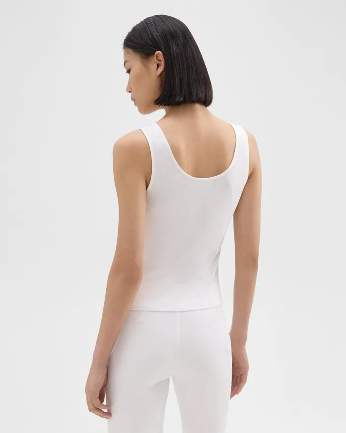 Women TShirts Tank Tops Theory Scoop Neck Tank Top In Rib Knit Viscose White