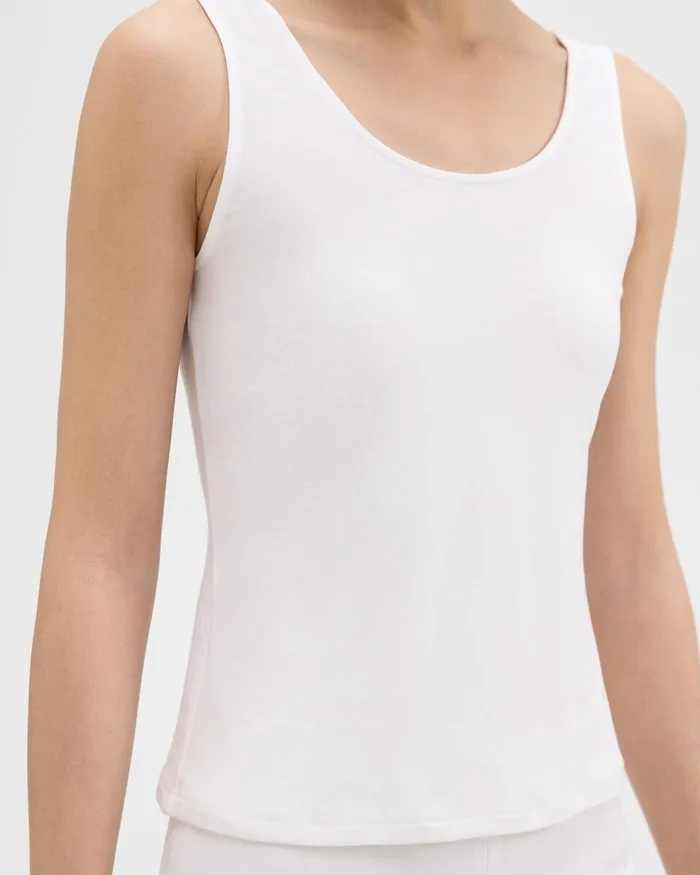 Women TShirts Tank Tops Theory Scoop Neck Tank Top In Rib Knit Viscose White