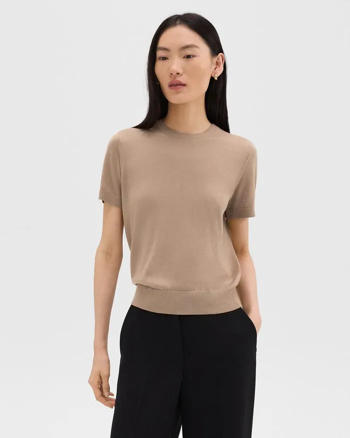 Women TShirts Tank Tops Theory Sweater Tee In Regal Wool Palomino