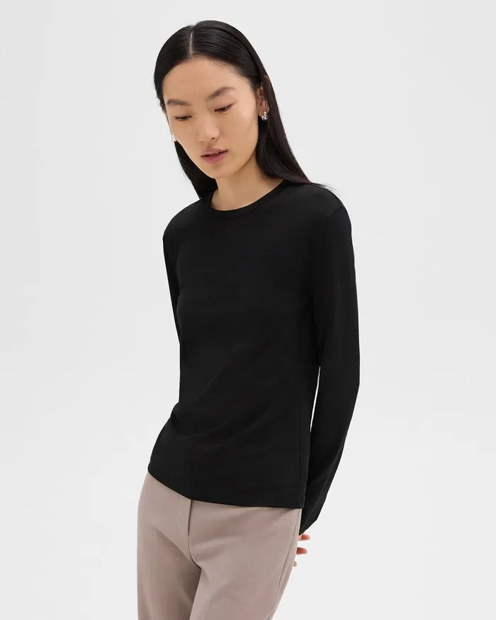 Women TShirts Tank Tops Theory Tiny LongSleeve Tee In Organic Cotton Black