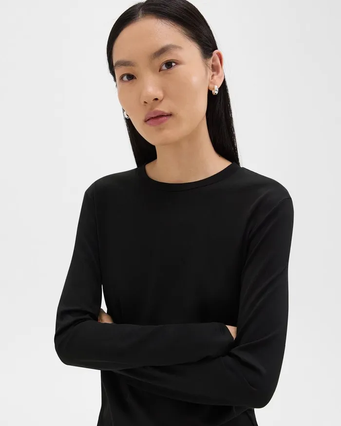 Women TShirts Tank Tops Theory Tiny LongSleeve Tee In Organic Cotton Black