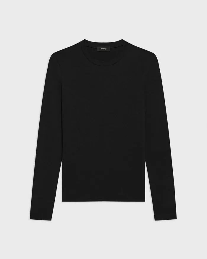Women TShirts Tank Tops Theory Tiny LongSleeve Tee In Organic Cotton Black