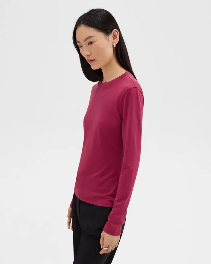 Women TShirts Tank Tops Theory Tiny LongSleeve Tee In Organic Cotton Deep Rose