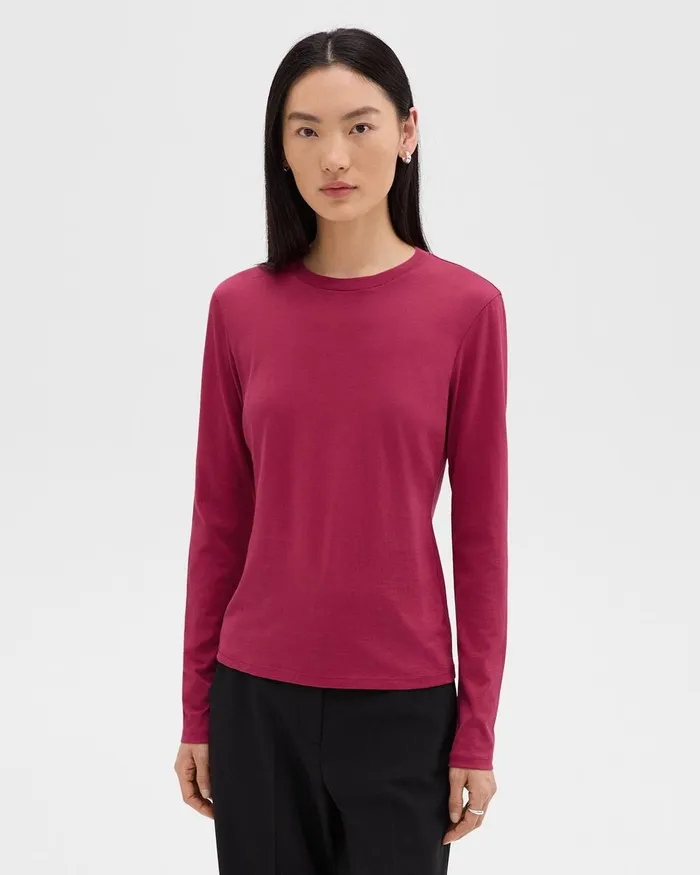 Women TShirts Tank Tops Theory Tiny LongSleeve Tee In Organic Cotton Deep Rose