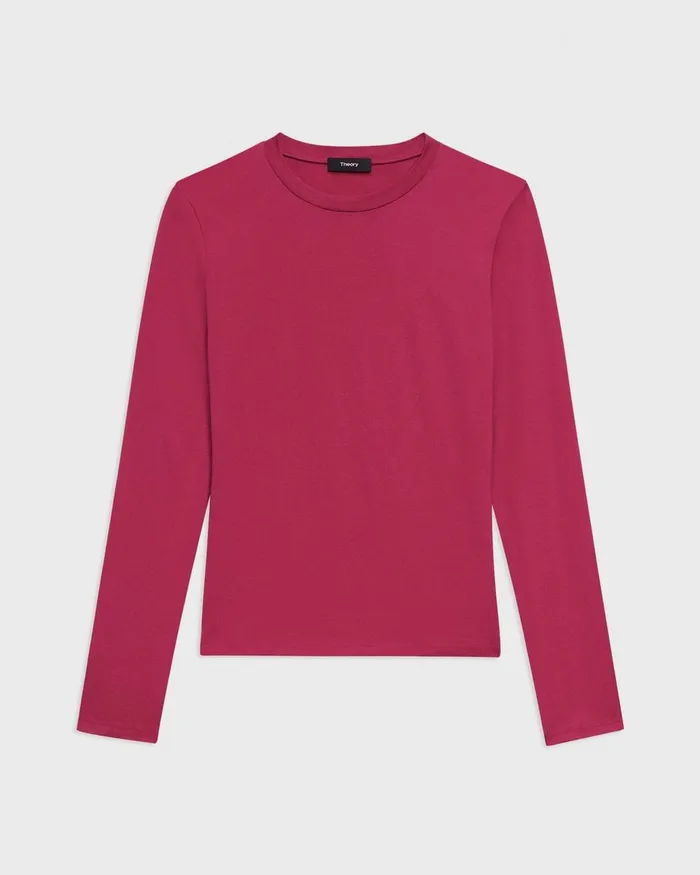 Women TShirts Tank Tops Theory Tiny LongSleeve Tee In Organic Cotton Deep Rose