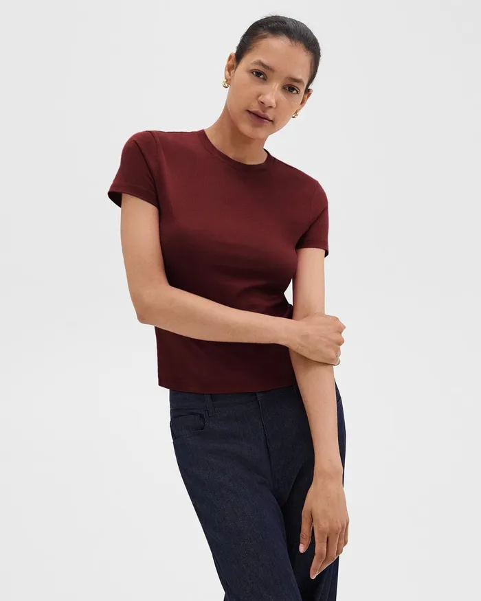 Women TShirts Tank Tops Theory Tiny Tee In Organic Cotton Cordovan