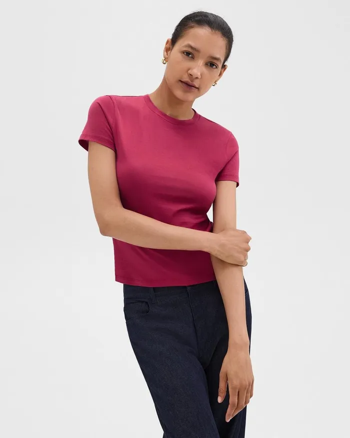 Women TShirts Tank Tops Theory Tiny Tee In Organic Cotton Deep Rose