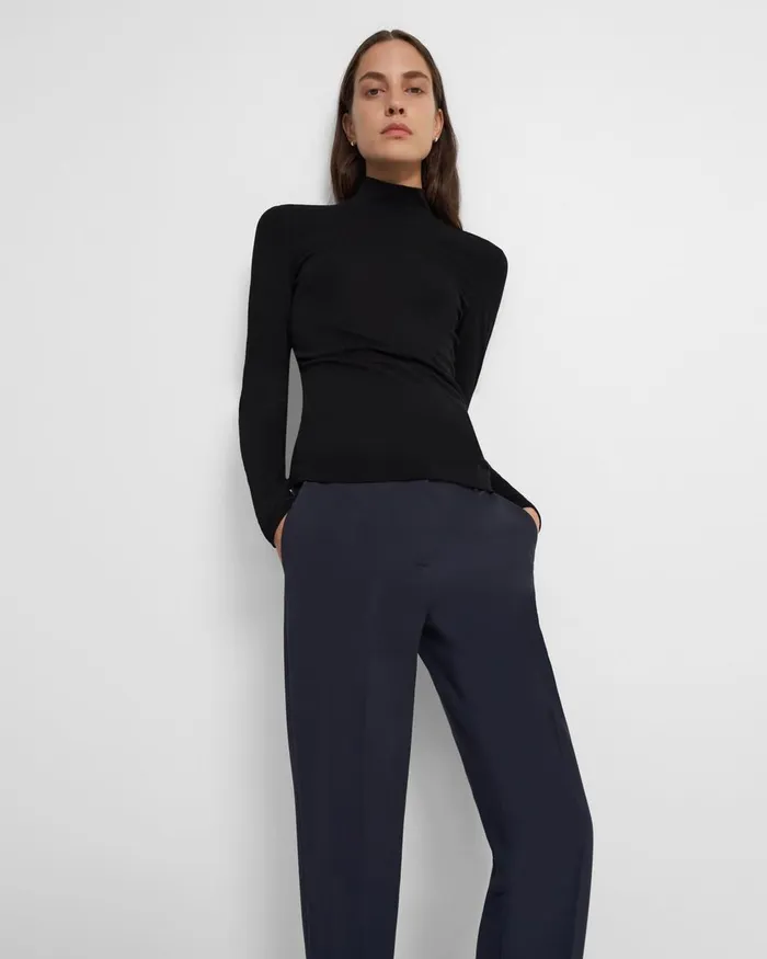 Women TShirts Tank Tops Theory Turtleneck Sweater In Ribbed Viscose Black