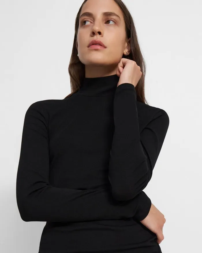 Women TShirts Tank Tops Theory Turtleneck Sweater In Ribbed Viscose Black