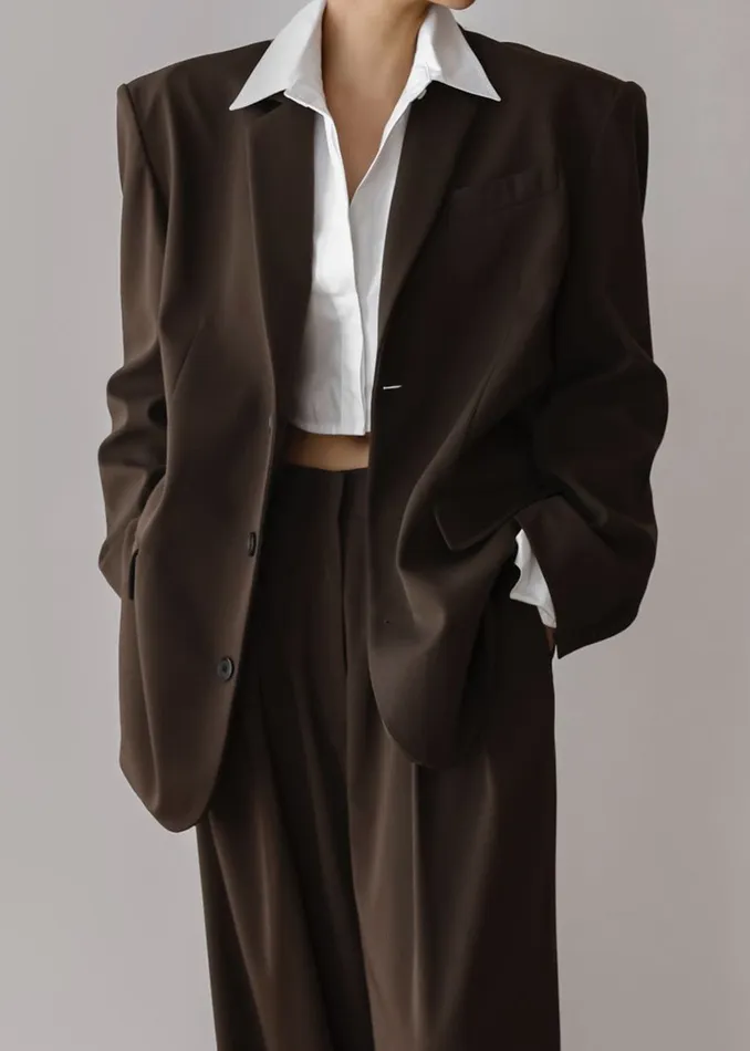 Women Tansy Oversized Blazer 8211 Chocolate The Frankie Shop Outerwear