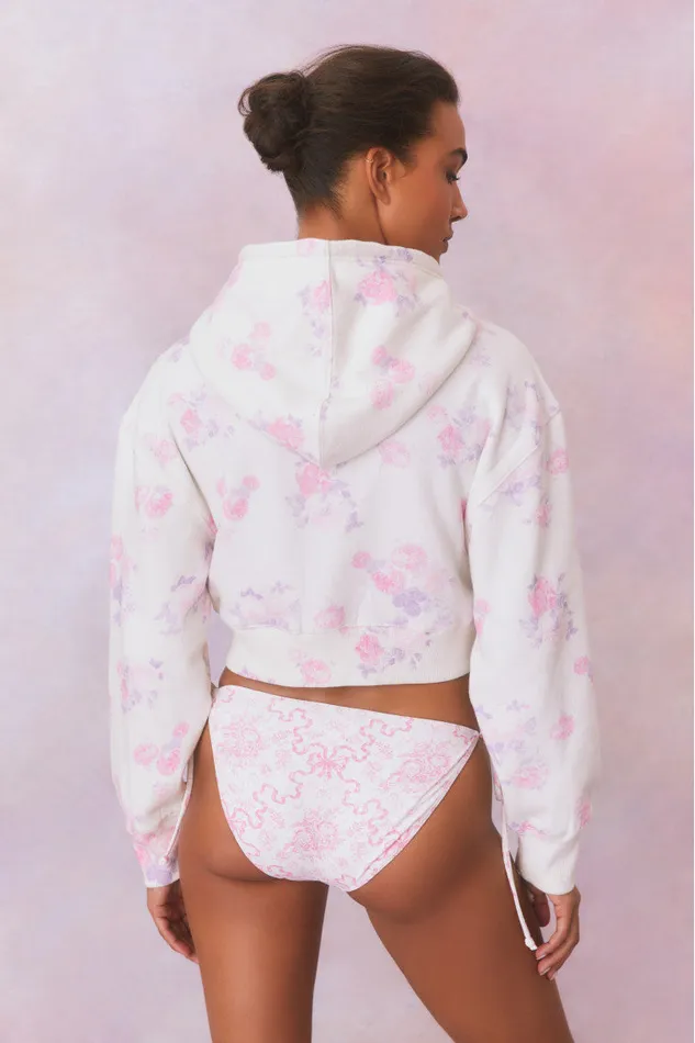 Women Tees and Fleece LoveShackFancy Pierra Crop Floral Print Logo Hoodie Lilac Pearl