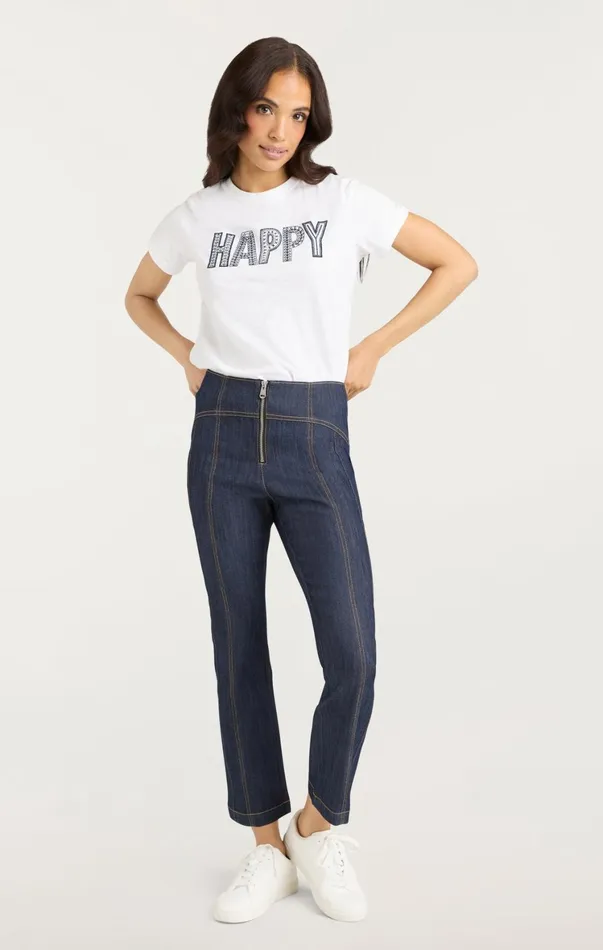 Women Tees and Pullovers Cinq Sept Embroidered Happy Tee Whitenavy