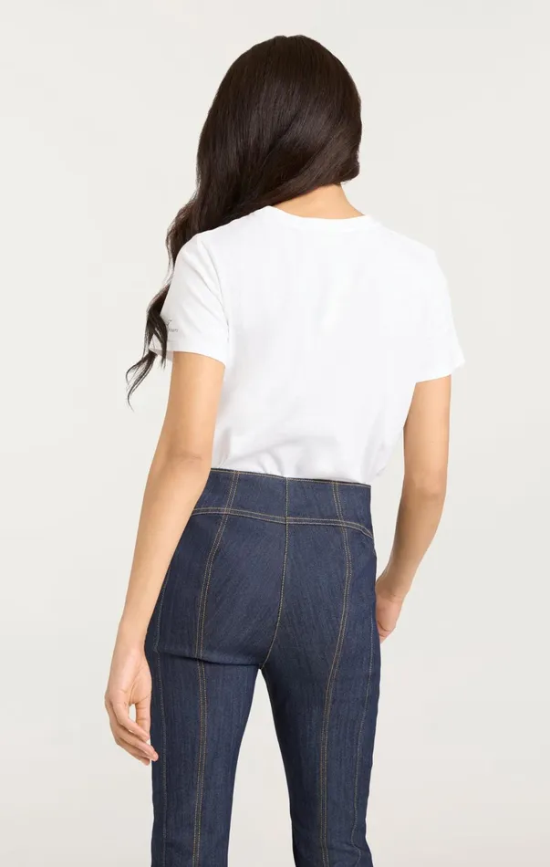 Women Tees and Pullovers Cinq Sept Embroidered Happy Tee Whitenavy