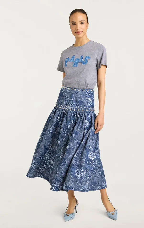 Women Tees and Pullovers Cinq Sept Patched Denim Paris Tee Heather Grey