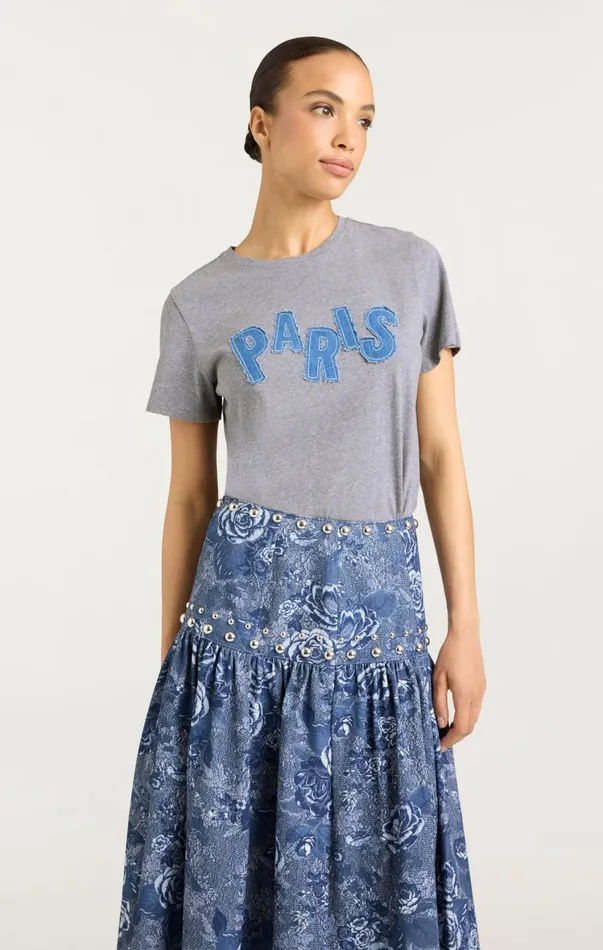 Women Tees and Pullovers Cinq Sept Patched Denim Paris Tee Heather Grey
