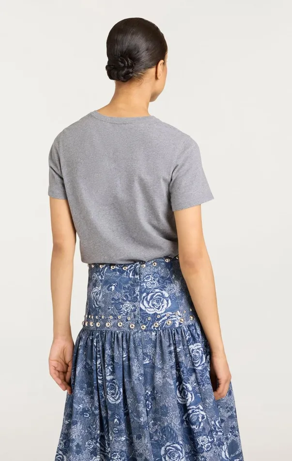 Women Tees and Pullovers Cinq Sept Patched Denim Paris Tee Heather Grey