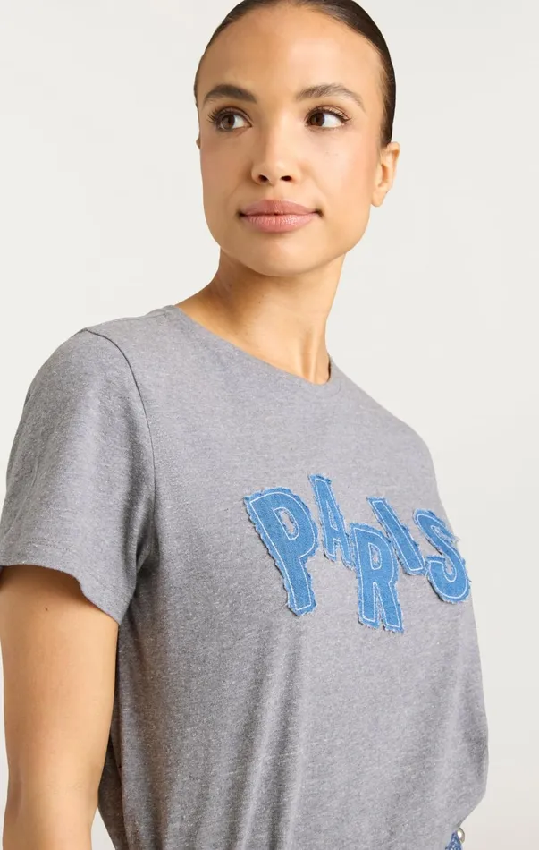 Women Tees and Pullovers Cinq Sept Patched Denim Paris Tee Heather Grey
