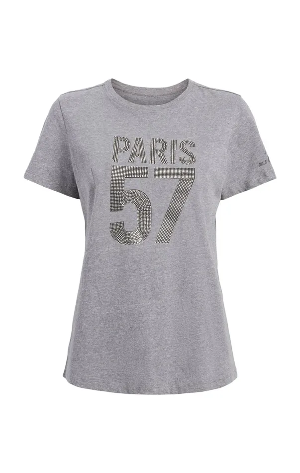 Women Tees and Pullovers Cinq Sept Rhinestone Paris 57 Tee Heather Greysilver