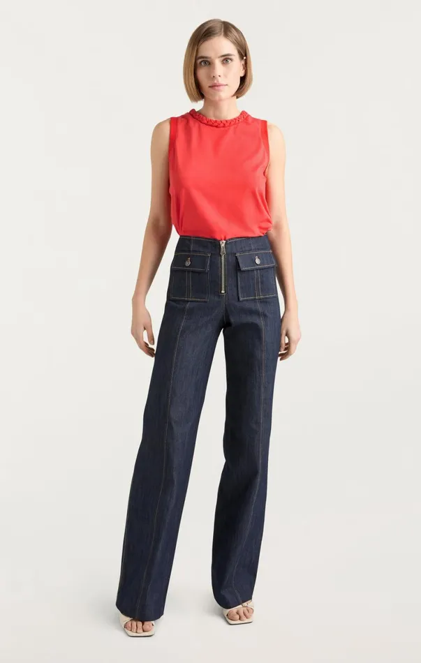 Women Tees and Pullovers Cinq Sept Sleeveless Braided Tee Deep Tangelo