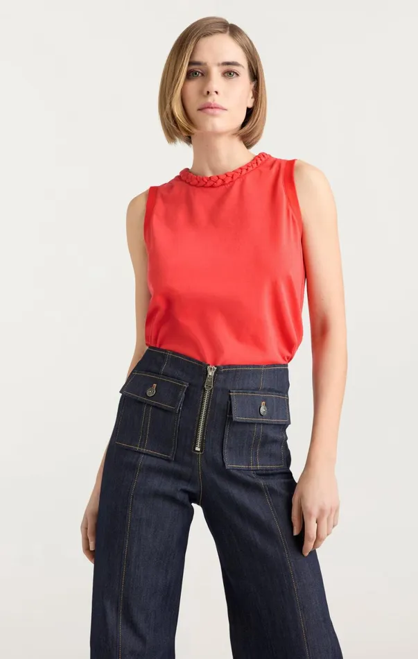 Women Tees and Pullovers Cinq Sept Sleeveless Braided Tee Deep Tangelo