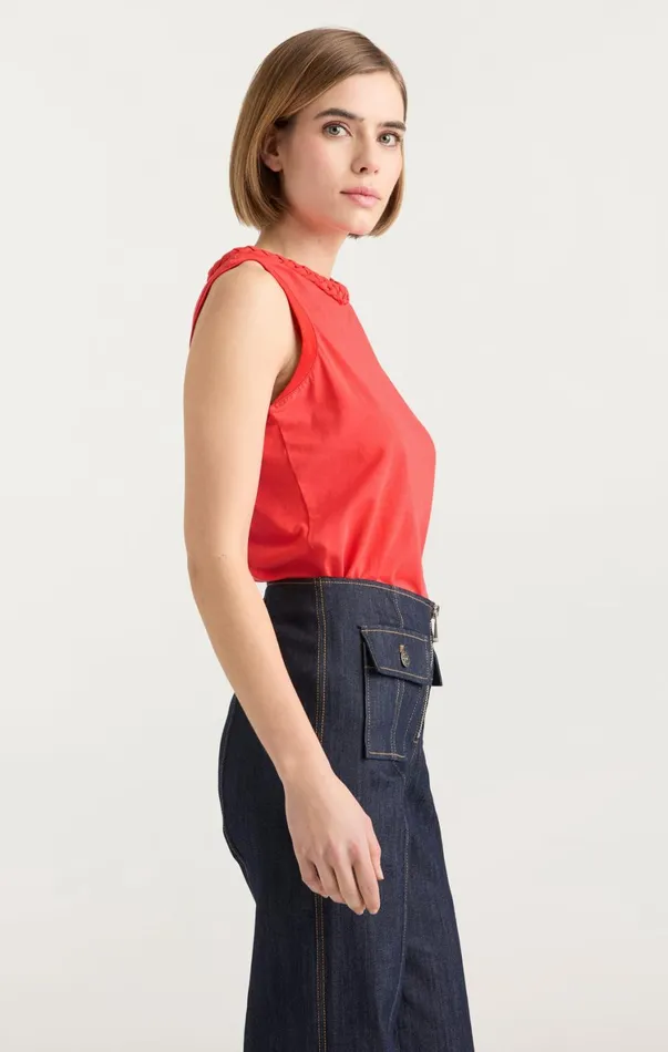 Women Tees and Pullovers Cinq Sept Sleeveless Braided Tee Deep Tangelo