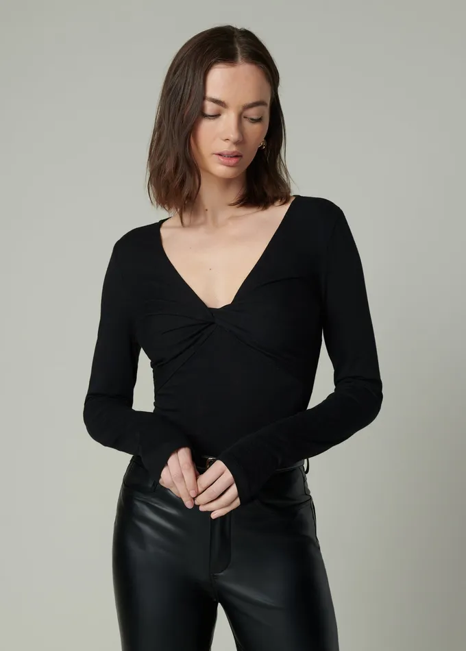 Women THE AVA STRIPE TWIST V NECK TOP Black Tops Joe8217s Jeans
