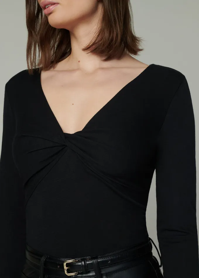 Women THE AVA STRIPE TWIST V NECK TOP Black Tops Joe8217s Jeans