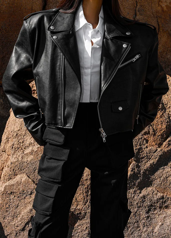 Women Tidus Cropped Biker Jacket 8211 Black The Frankie Shop Outerwear