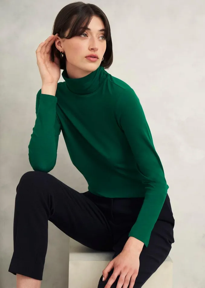 Women Tops Hobbs Mischa Roll Neck Top Agate Green
