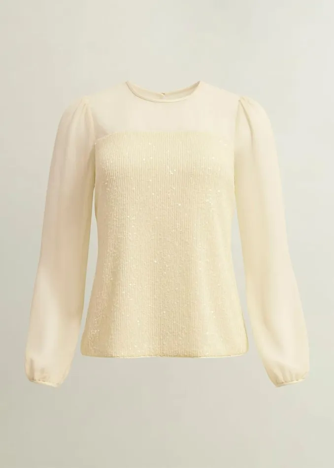 Women Tops Hobbs Zariah Sequin Top Buttercream