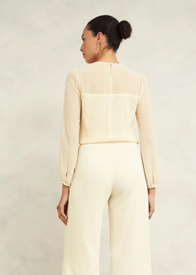 Women Tops Hobbs Zariah Sequin Top Buttercream