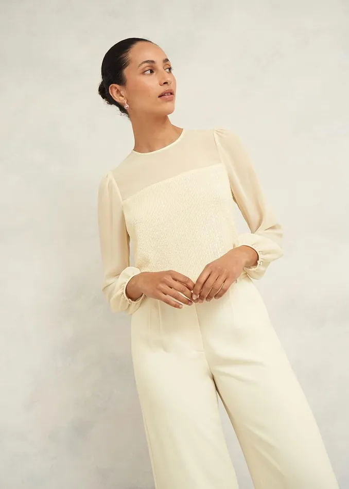 Women Tops Hobbs Zariah Sequin Top Buttercream