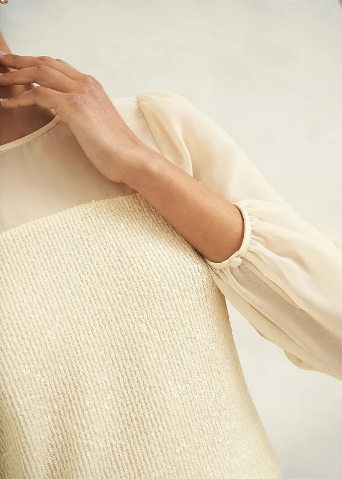 Women Tops Hobbs Zariah Sequin Top Buttercream