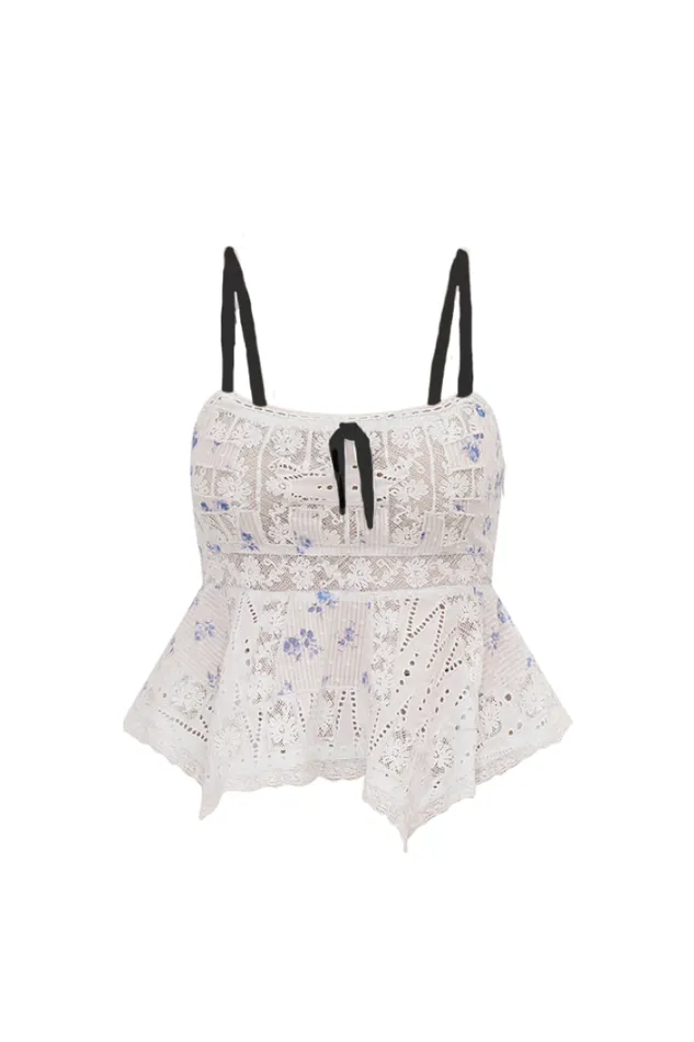 Women Tops LoveShackFancy Danique Cotton Bow Top Ashen Blue