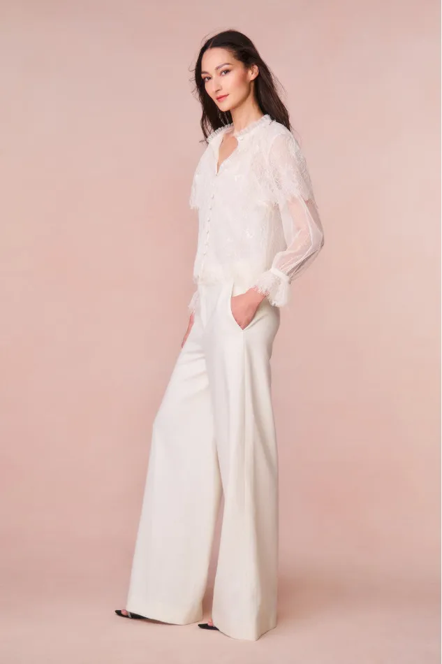 Women Tops LoveShackFancy Duquette Sheer Lace Top Ivory