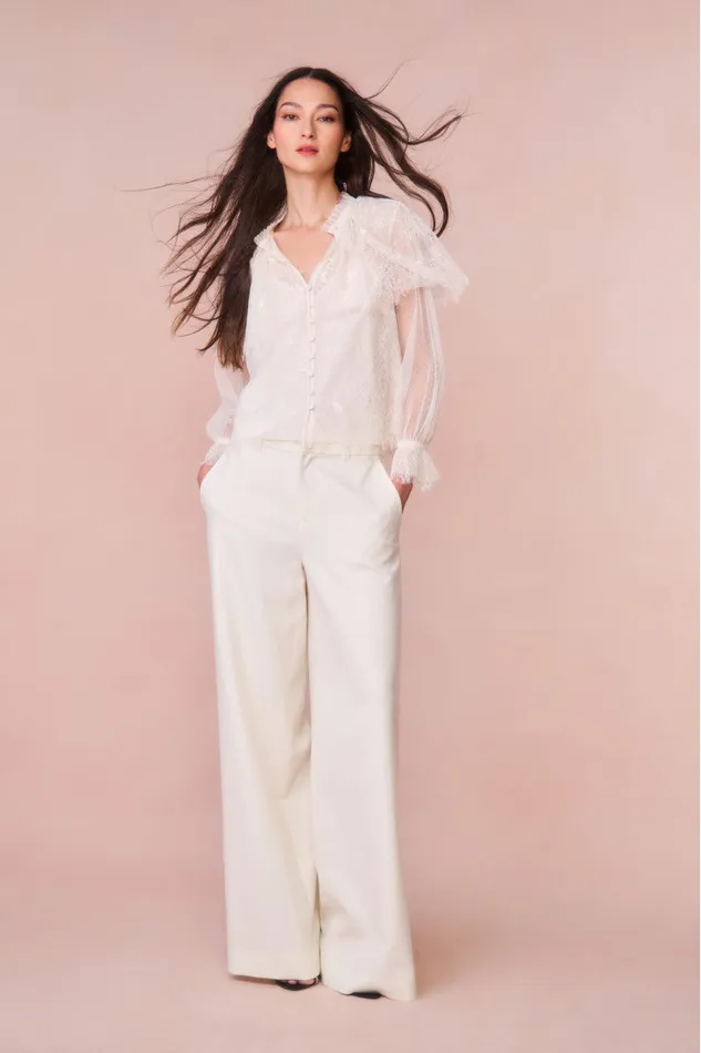 Women Tops LoveShackFancy Duquette Sheer Lace Top Ivory