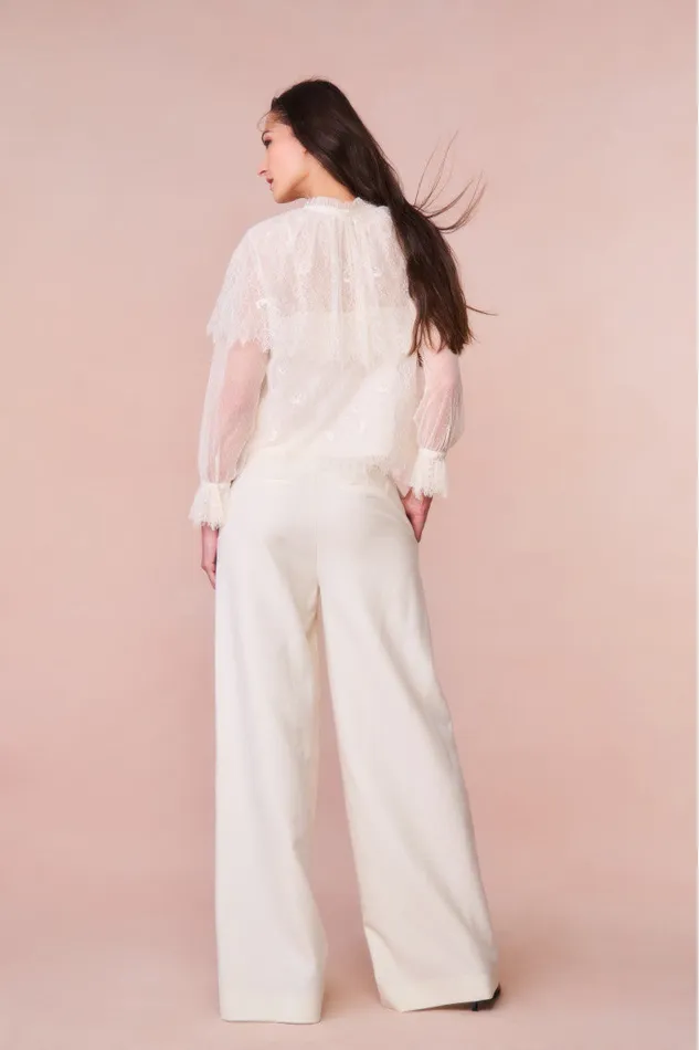 Women Tops LoveShackFancy Duquette Sheer Lace Top Ivory