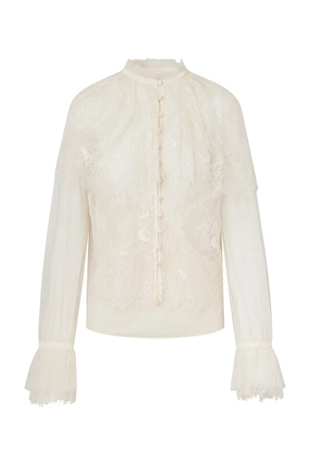 Women Tops LoveShackFancy Duquette Sheer Lace Top Ivory