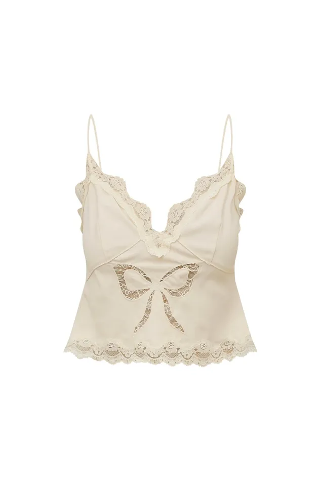 Women Tops LoveShackFancy Fox Bow Cami Top Cream