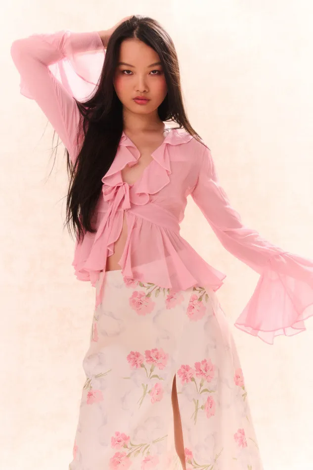 Women Tops LoveShackFancy Ovidia Bell Sleeve Top Pink
