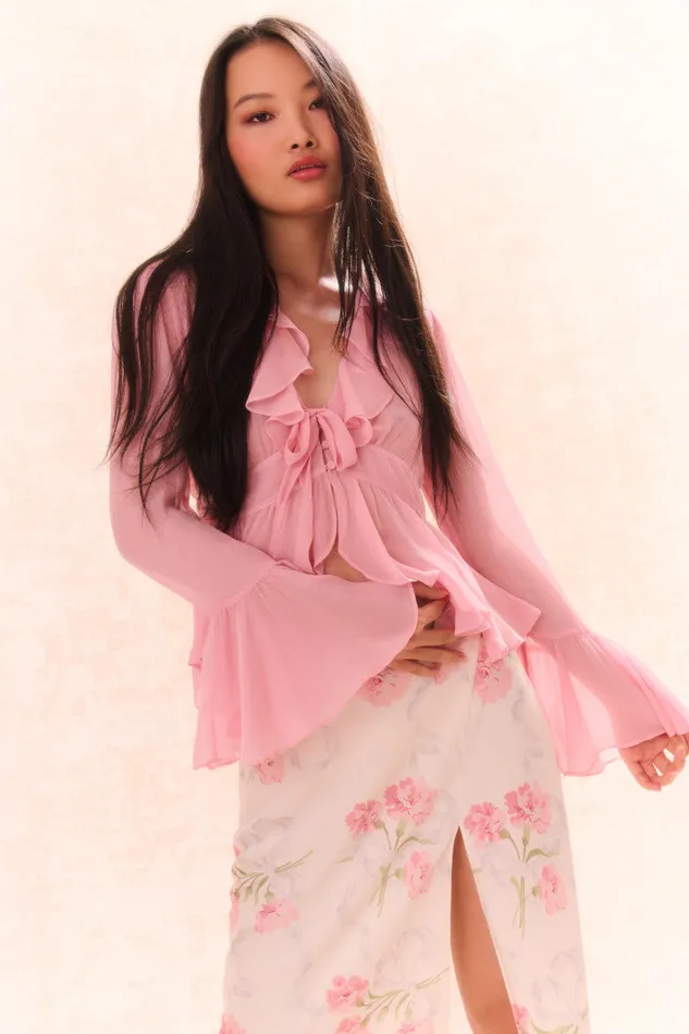 Women Tops LoveShackFancy Ovidia Bell Sleeve Top Pink
