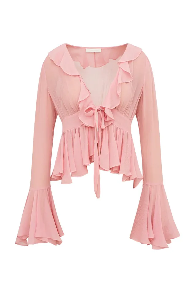 Women Tops LoveShackFancy Ovidia Bell Sleeve Top Pink