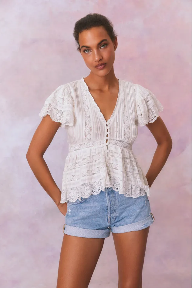 Women Tops LoveShackFancy Quinella Top True White