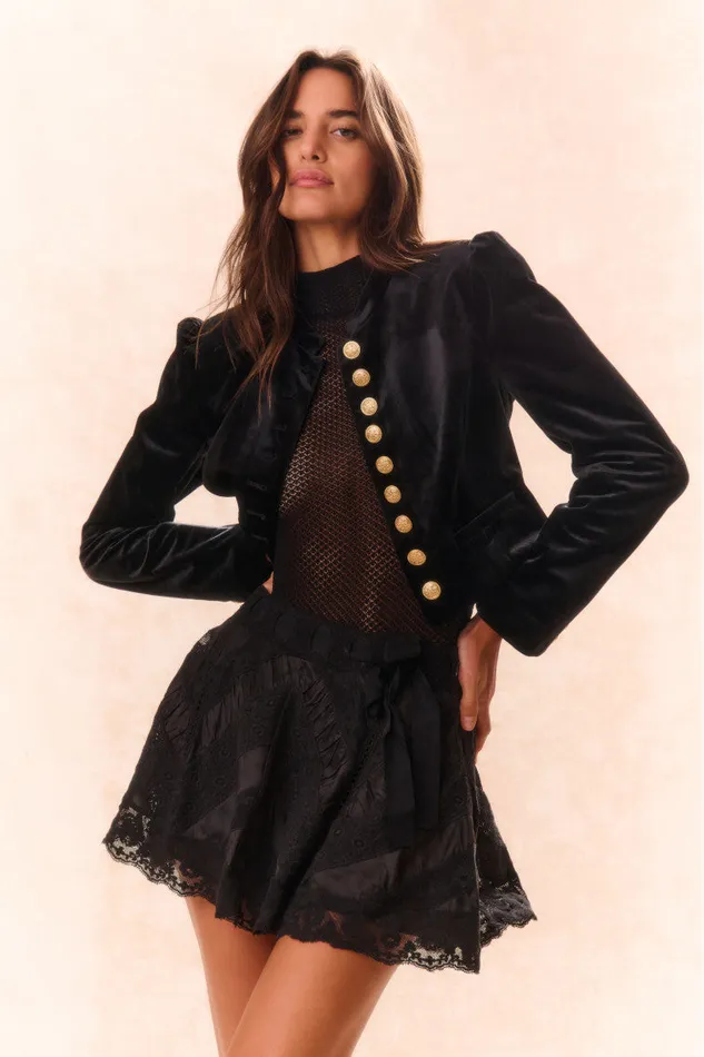 Women Tops LoveShackFancy Rosiers Sheer Long Sleeve Bodysuit Black