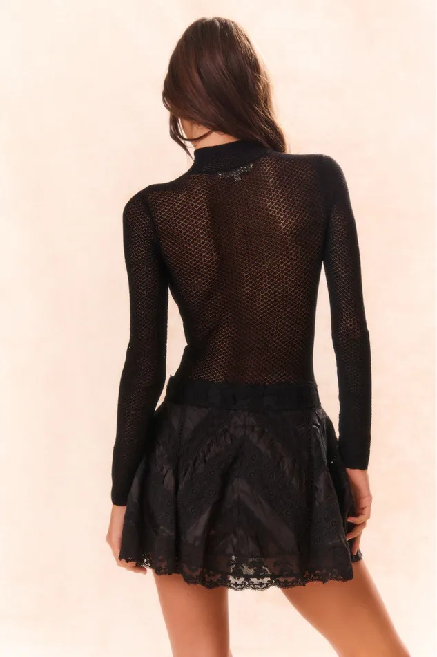 Women Tops LoveShackFancy Rosiers Sheer Long Sleeve Bodysuit Black